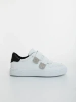 Pantofi sport dama albi cu negru din piele ecologica Mikana