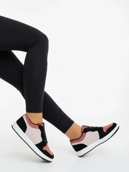 Pantofi sport dama roz cu negru din piele ecologica Kinza