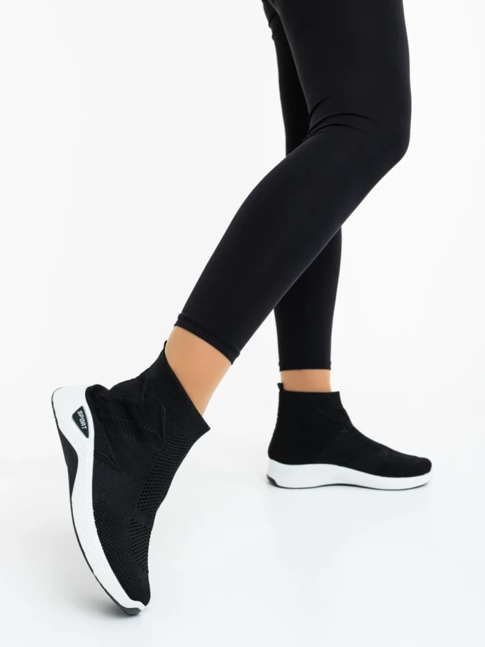 Pantofi sport dama negri cu alb din material textil Iselia