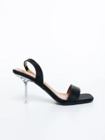 Sandale dama cu toc negre din material textil Laena