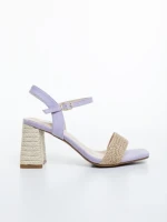 Sandale dama cu toc mov din material textil Astaria
