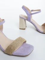 Sandale dama cu toc mov din material textil Astaria