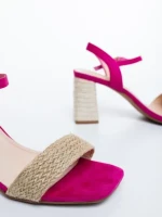 Sandale dama cu toc fucsia din material textil Astaria