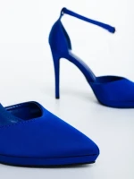 Pantofi dama cu toc albastri din material textil Vaiana