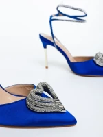 Pantofi dama cu toc albastri din material textil Hilaria