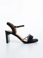 Sandale dama cu toc negre din material textil Selesa