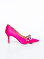 Pantofi dama cu toc roz din material textil Mistera