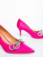 Pantofi dama cu toc roz din material textil Mistera