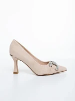 Pantofi dama cu toc bej din material textil Amandi