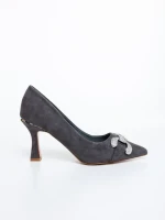 Pantofi dama cu toc gri din material textil Amandi