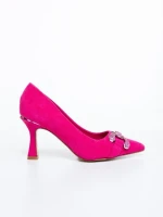Pantofi dama cu toc roz din material textil Amandi