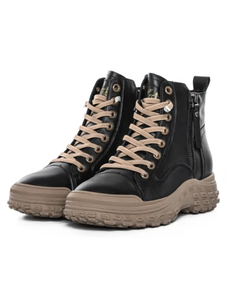 Ghete Dama din piele naturala 1292 BLACK-KHAKI | ADVANCER