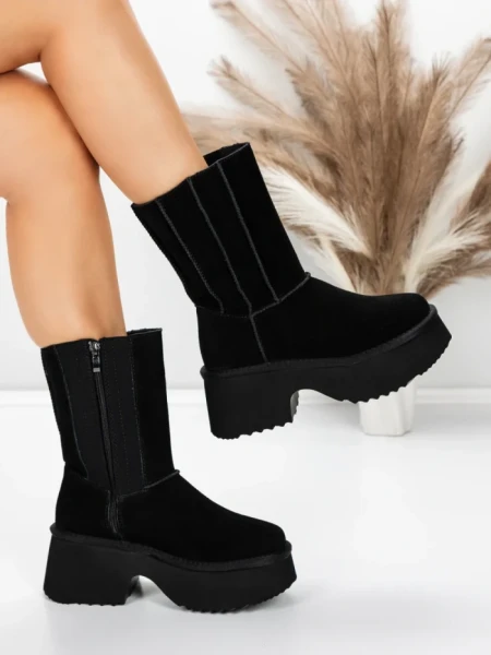 Ghete Dama din piele naturala 5W71 BLACK | PANTOFUL