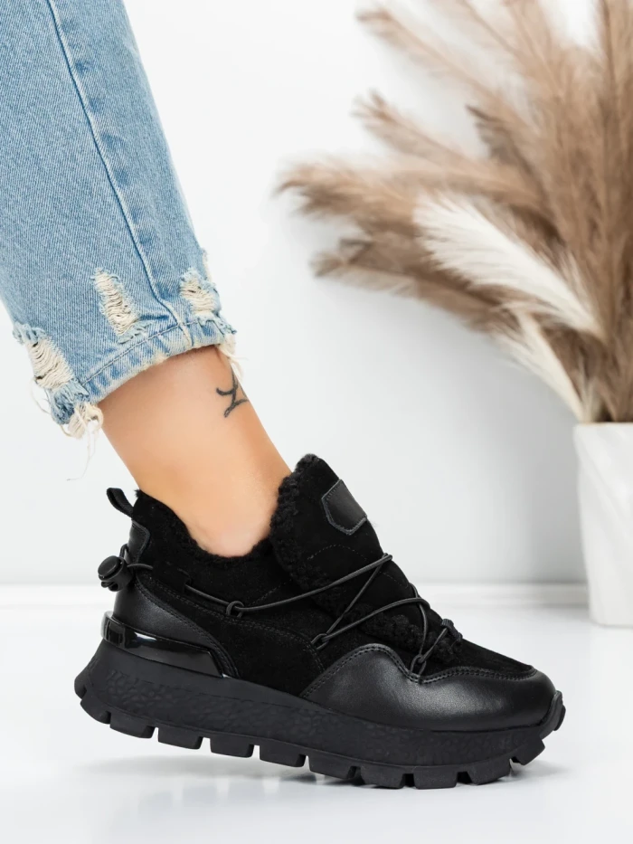Pantofi Casual Dama din piele naturala 58W26 BLACK | PANTOFUL