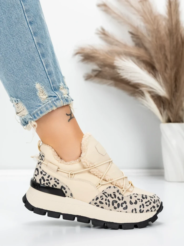 Pantofi Casual Dama din piele naturala 58W26 YELLOW-LEOPARD | PANTOFUL