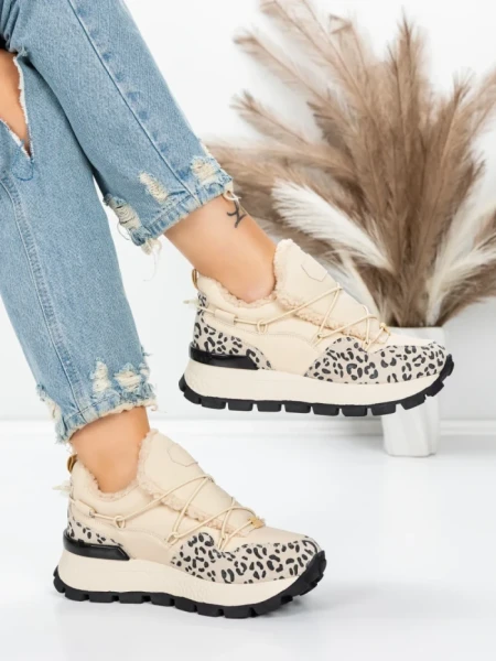Pantofi Casual Dama din piele naturala 58W26 YELLOW-LEOPARD | PANTOFUL