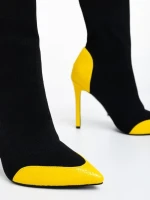 Botine dama negre cu galben din material textil Joline