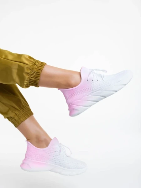 Pantofi sport dama albi cu roz din material textil Lienna