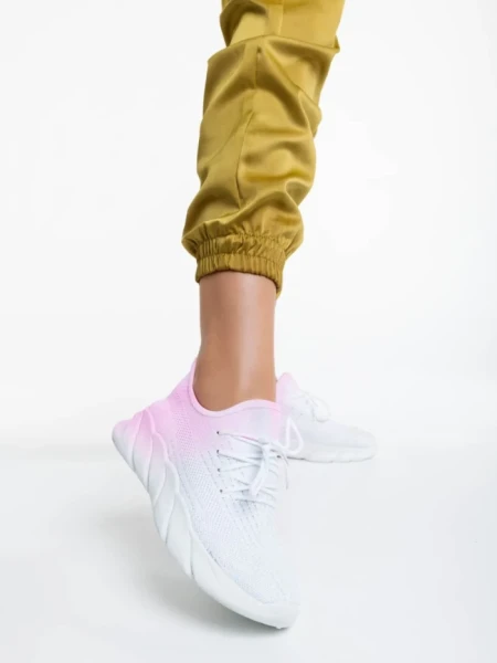 Pantofi sport dama albi cu roz din material textil Lienna