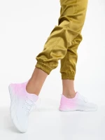 Pantofi sport dama albi cu roz din material textil Lienna