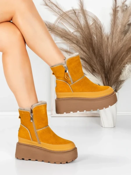 Ghete Dama din piele naturala 3ASJN75 YELLOW | PANTOFUL