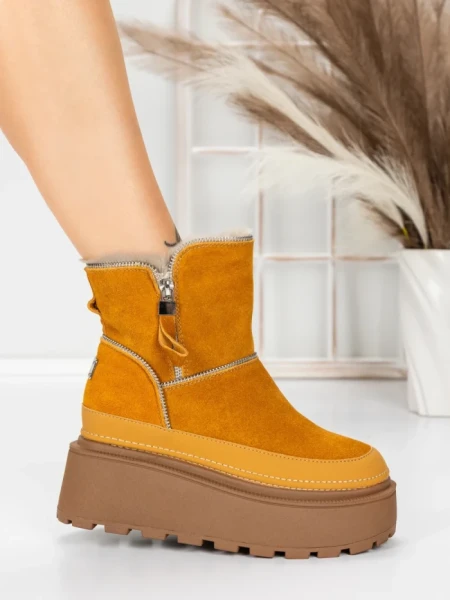 Ghete Dama din piele naturala 3ASJN75 YELLOW | PANTOFUL