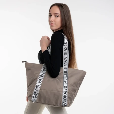 Geanta dama bej inchis din material textil Anelise