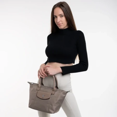 Geanta dama bej inchis din material textil Bernadette