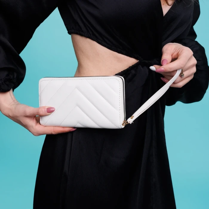 Portofel dama alb din piele ecologica Zaray