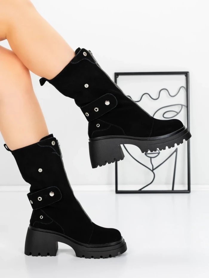 Ghete Dama din piele naturala 52AD5 BLACK | PANTOFUL