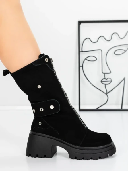 Ghete Dama din piele naturala 52AD5 BLACK | PANTOFUL