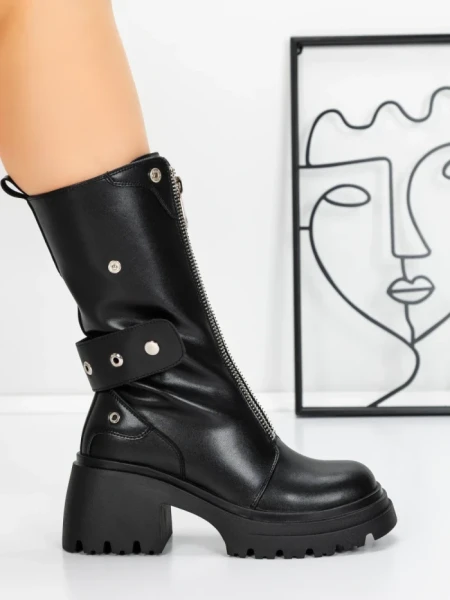Ghete Dama din piele naturala 52AD5 BLACK | PANTOFUL