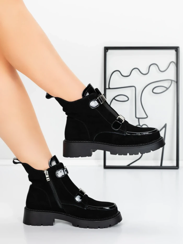 Ghete Dama din piele naturala 52AD7 BLACK | PANTOFUL