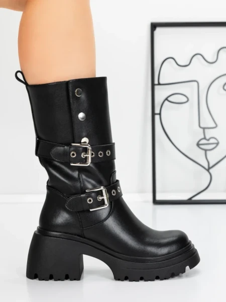 Ghete Dama din piele naturala 52AD11 BLACK | PANTOFUL