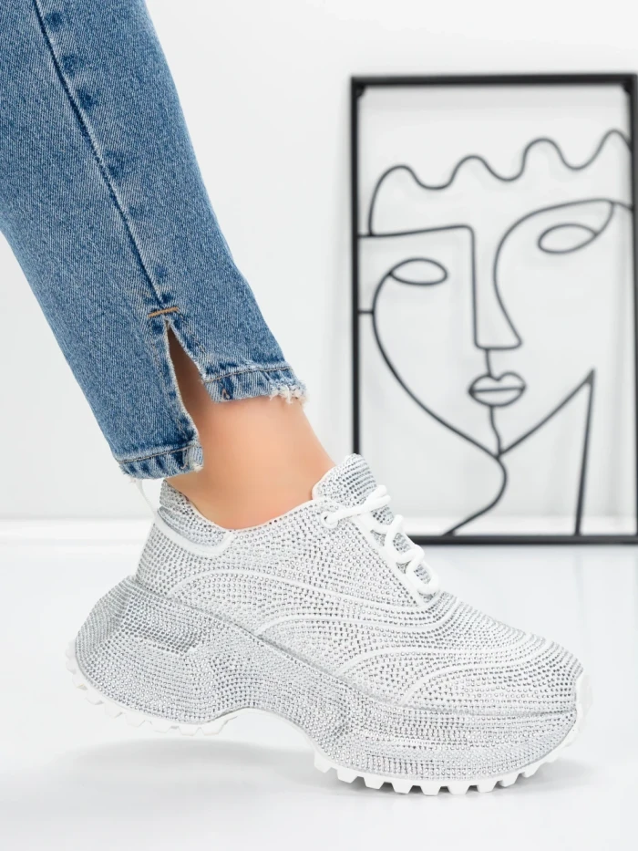 Pantofi Sport Dama cu Platforma 5WL93 WHITE | MEI