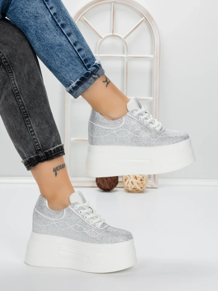Pantofi Sport Dama cu Platforma 3591-6 WHITE | MEI