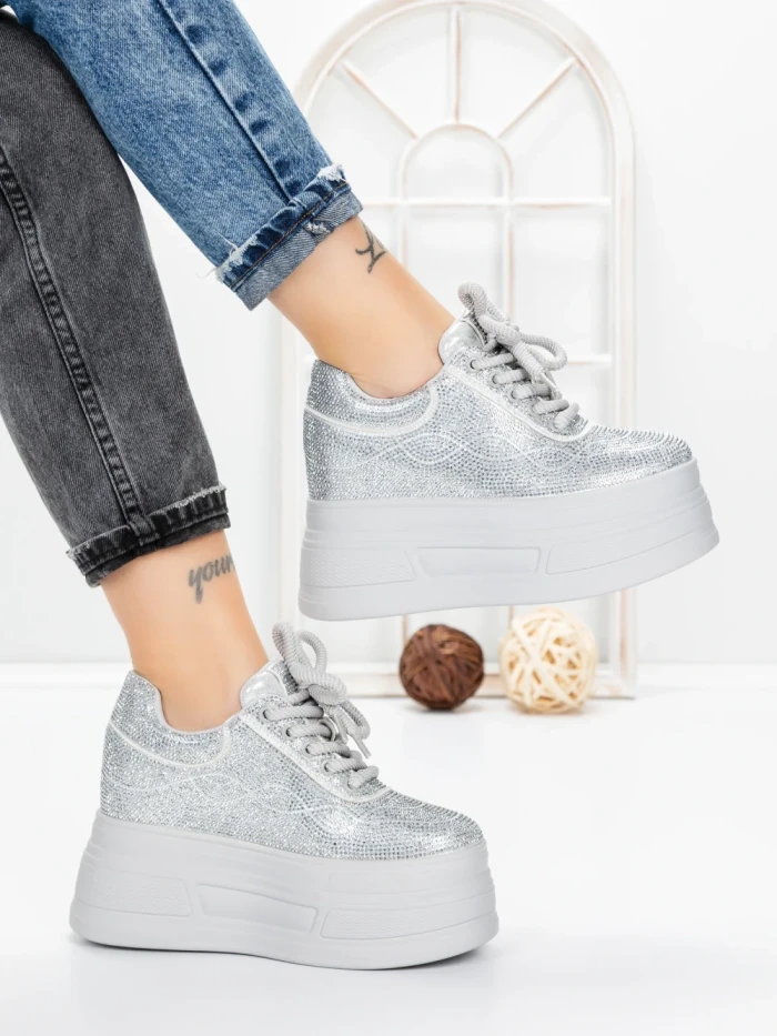 Pantofi Sport Dama cu Platforma 3591-6 SILVER | MEI