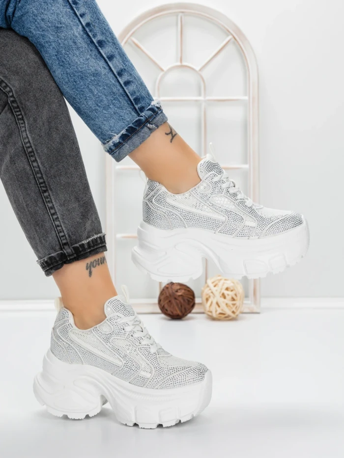 Pantofi Sport Dama cu Platforma 3561 WHITE | MEI