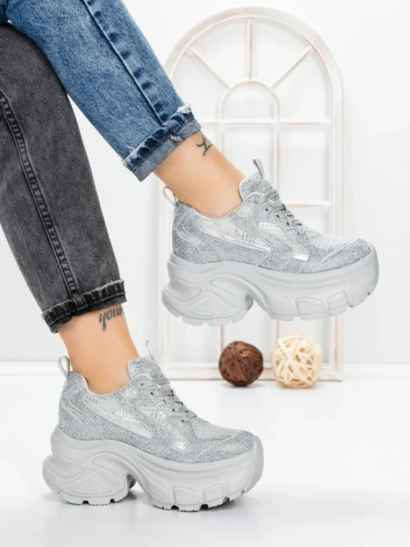Pantofi Sport Dama cu Platforma 3561 SILVER | MEI