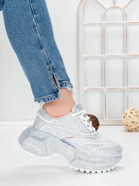 Pantofi Sport Dama cu Platforma 5WL109 WHITE | MEI