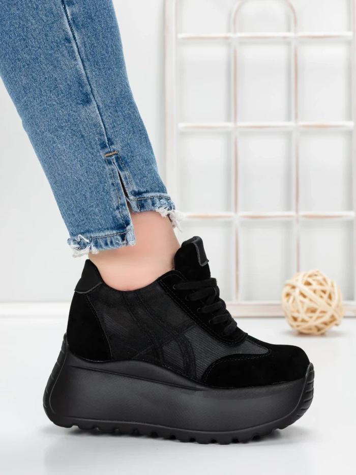 Pantofi Sport Dama cu Platforma 5WL111 BLACK | MEI