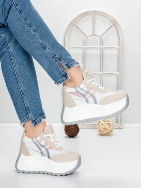 Pantofi Sport Dama cu Platforma 5WL111 WHITE | MEI
