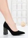 Pantofi cu Toc Gros 5YXD5 BLACK-GUNCOLOR | MEI