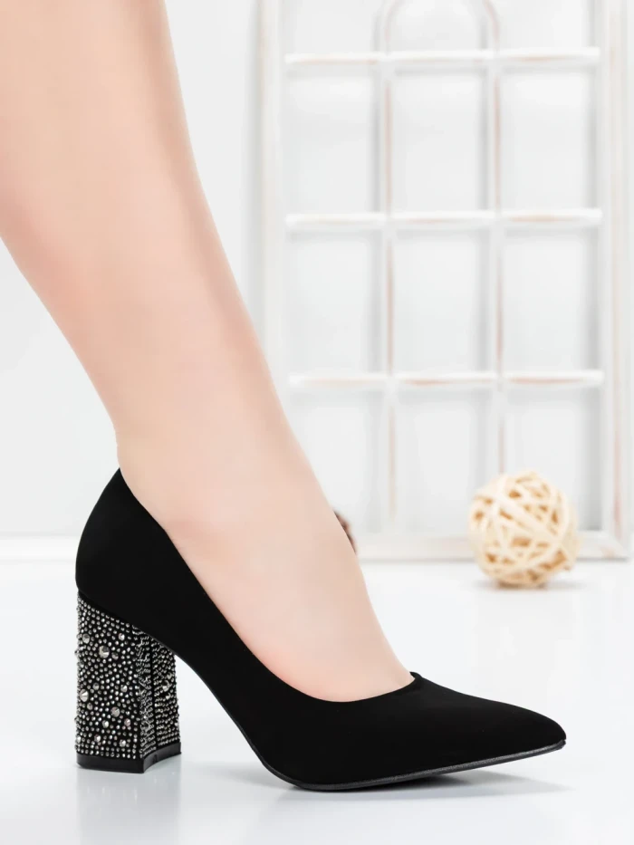 Pantofi cu Toc Gros 5YXD5 BLACK-GUNCOLOR | MEI