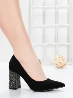 Pantofi cu Toc Gros 5YXD5 BLACK-GUNCOLOR | MEI