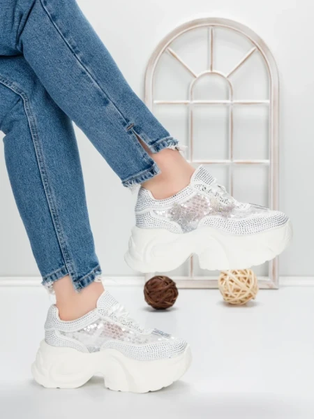 Pantofi Sport Dama cu Platforma 5WL112 WHITE | MEI