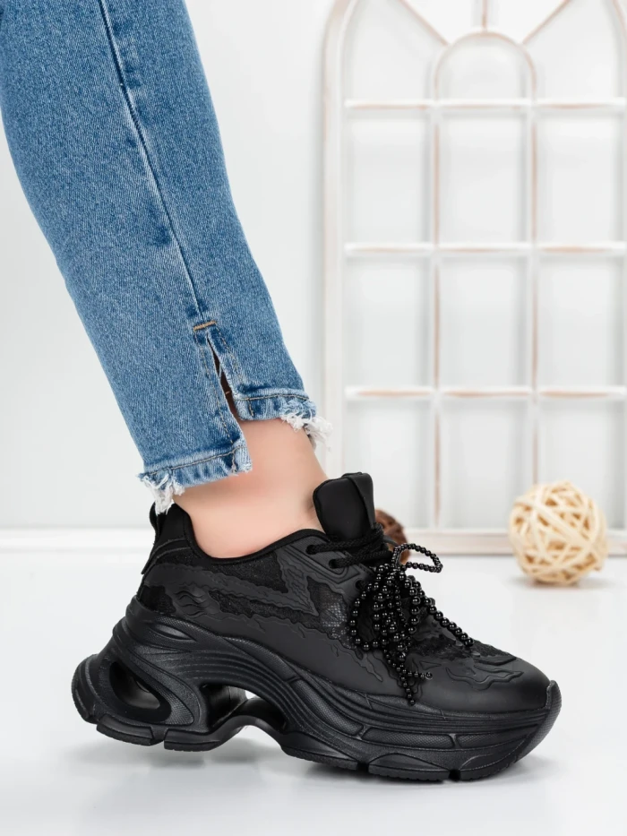 Pantofi Sport Dama cu Platforma 5WL120 BLACK | MEI