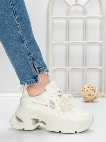 Pantofi Sport Dama cu Platforma 5WL120 BEIGE | MEI
