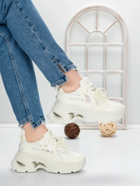 Pantofi Sport Dama cu Platforma 5WL120 BEIGE | MEI