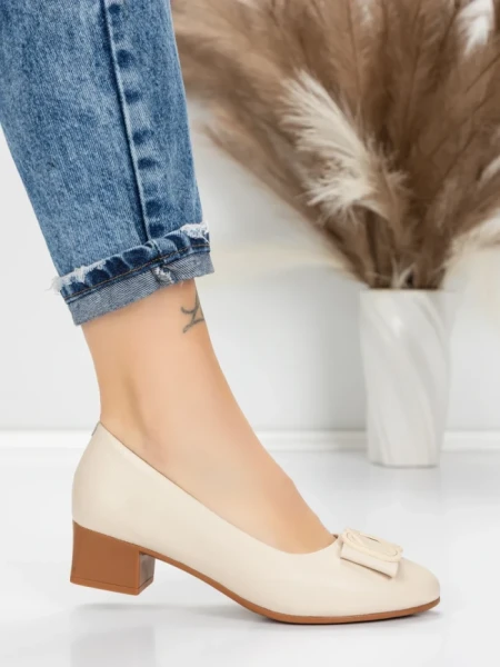 Pantofi cu toc din piele naturala 6885 CREAM | ADVANCER